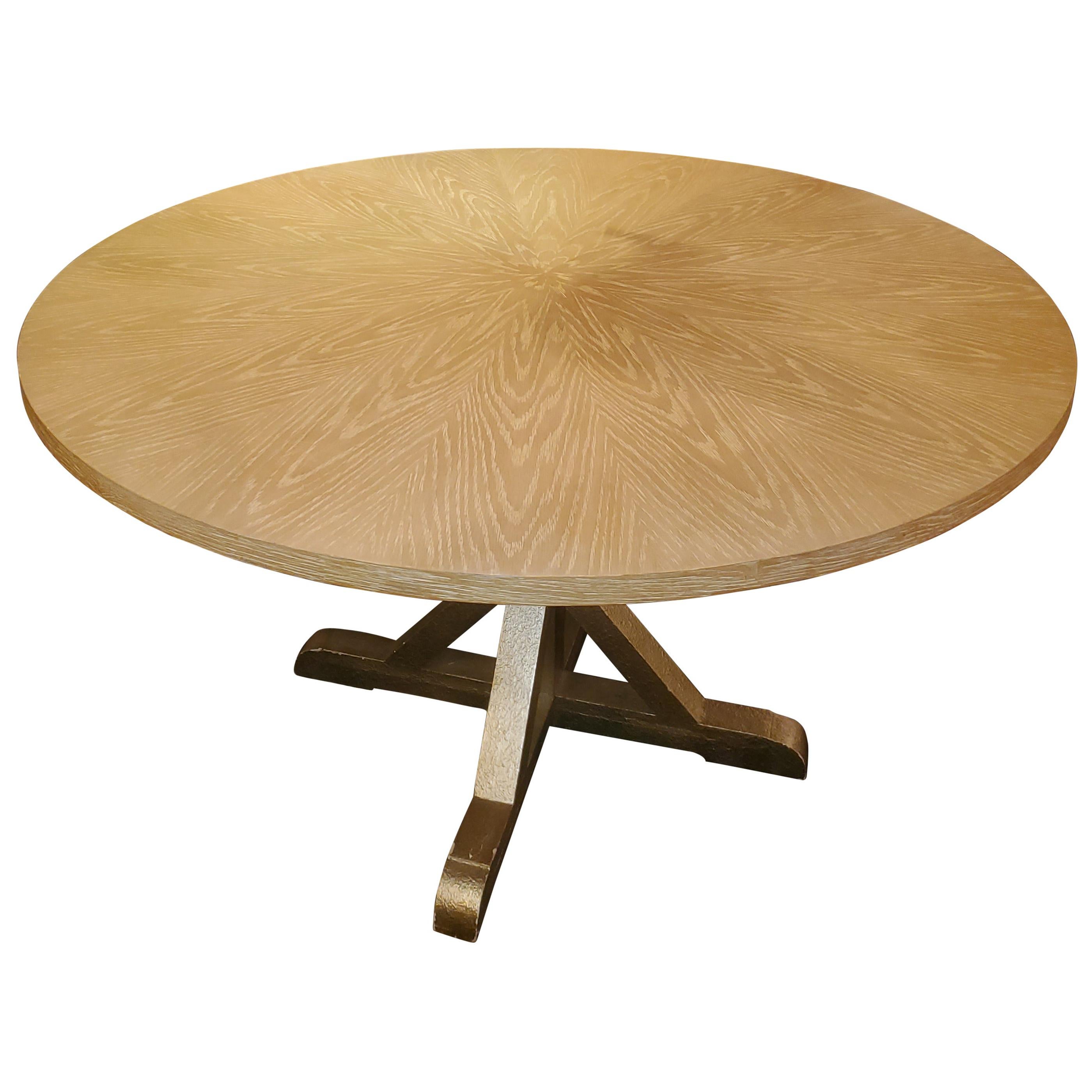 Chic Round Contemporary Blonde Oak & Gilt Dining Table