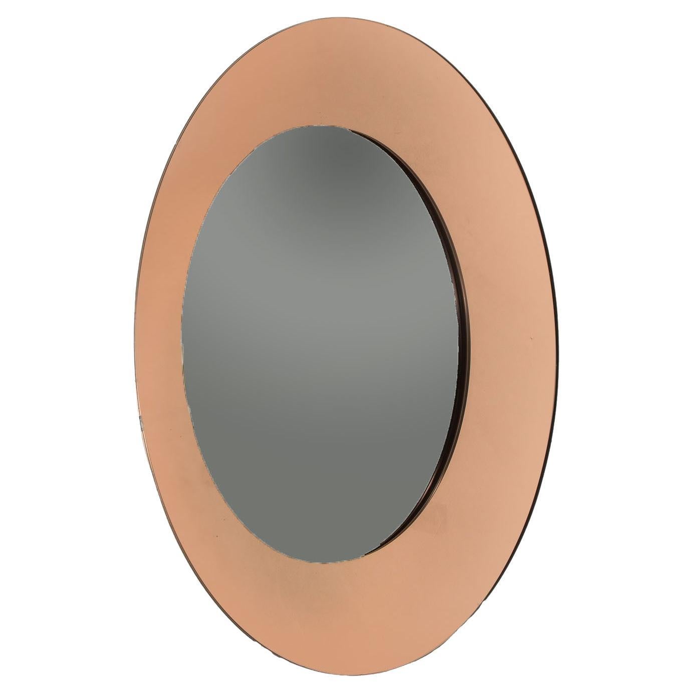 Chic Round Copper & Smoked Stacked Mirror, 1970s