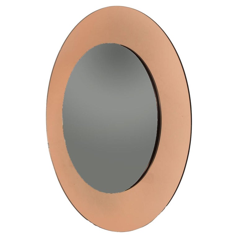 Chic Round Copper and Smoked Stacked Mirror, 1970s For Sale at 1stDibs