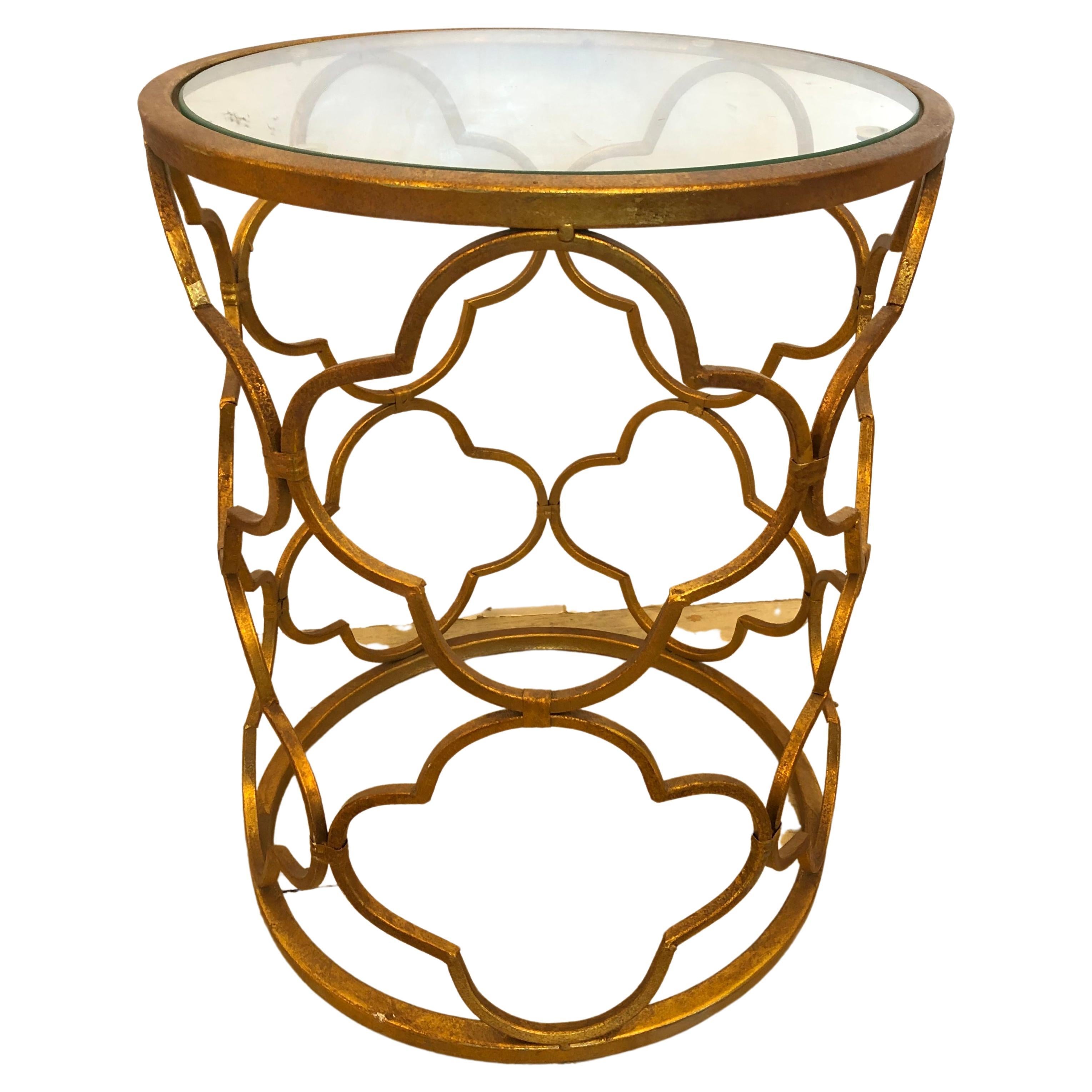 Iron End Table Surmounted By Cast Brass Swans and Glass Top For Sale at