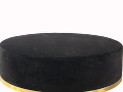Chic Round Velvet Ottoman with Horsehair Skirt and Brass Trim