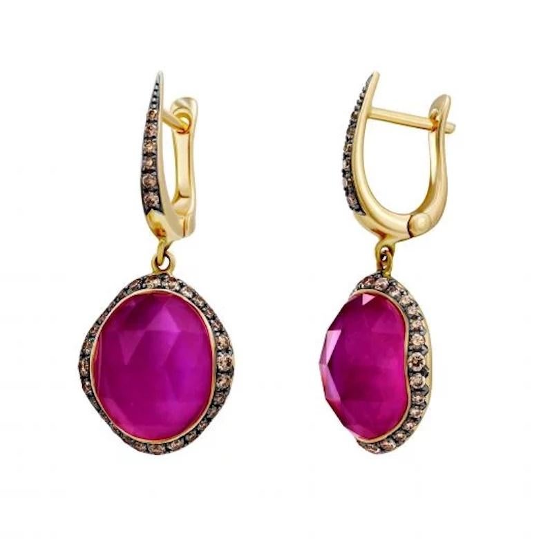 Rose Cut Chic Ruby Diamond Rock Chrystal Lever-Back Earrings 18K Yellow Gold for Her For Sale