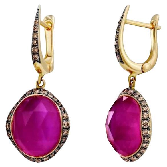 Chic Ruby Diamond Rock Chrystal Lever-Back Earrings 18K Yellow Gold for Her For Sale