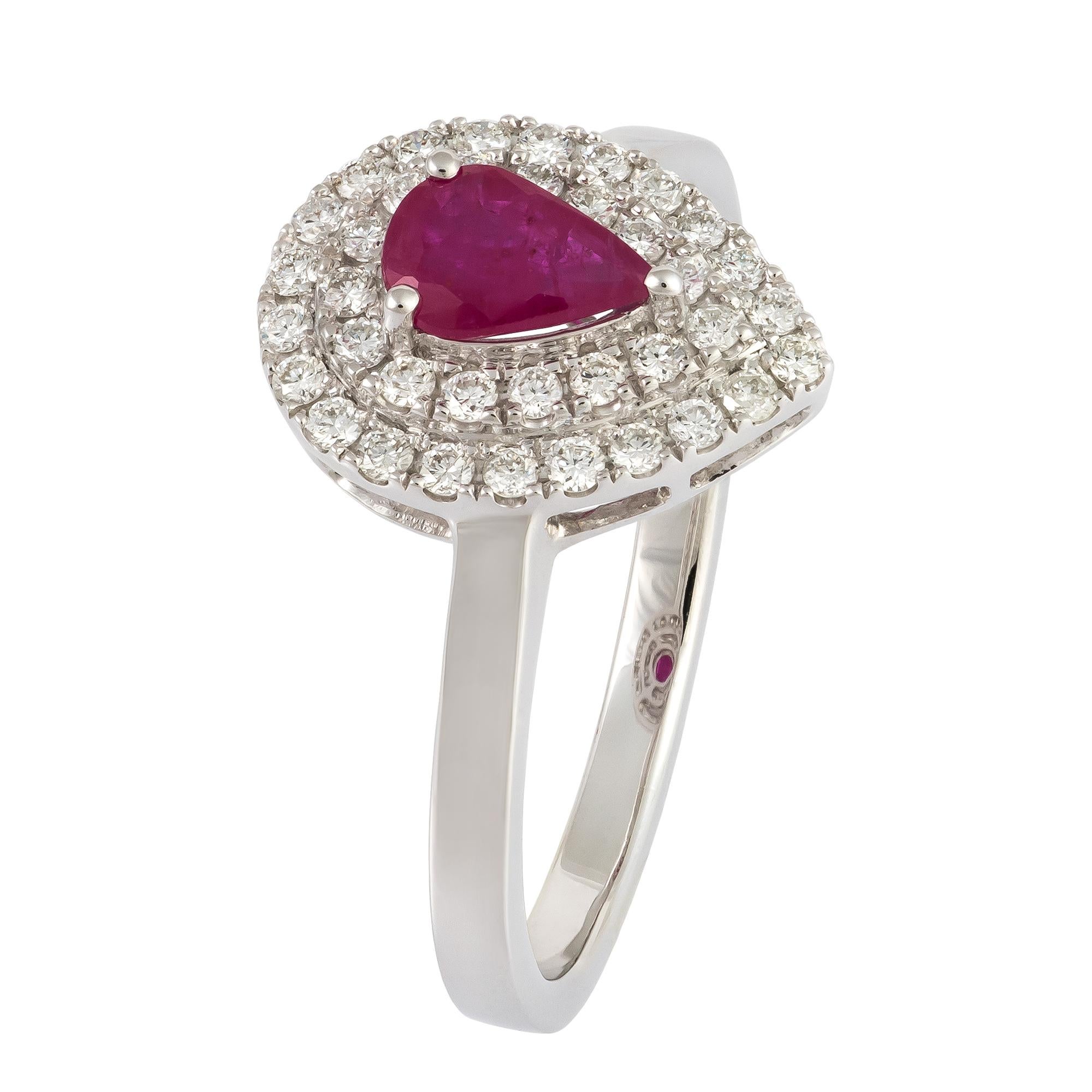En venta: Anillo Chic Rubí Blanco Diamante Blanco Oro 18K para Ella  2