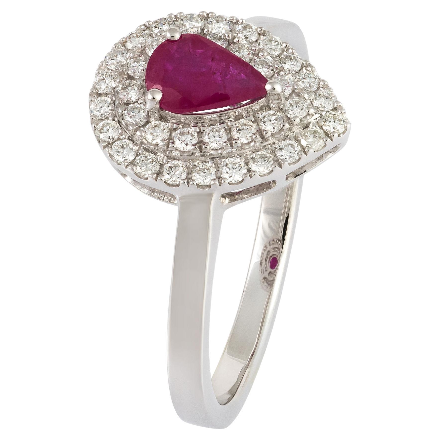 En venta: Anillo Chic Rubí Blanco Diamante Blanco Oro 18K para Ella