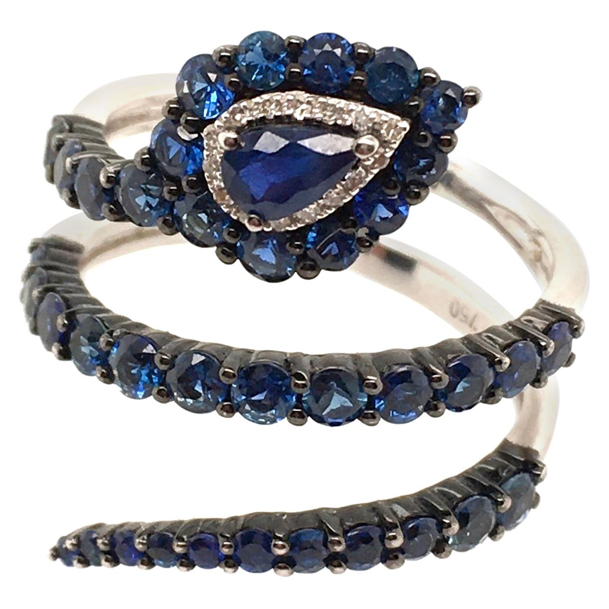 Chic Sapphire and Diamond Snake Ring