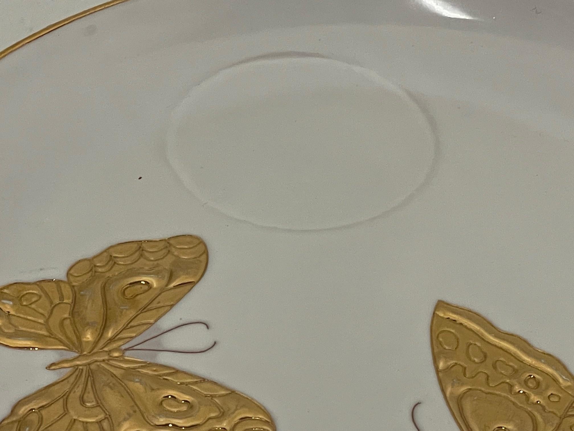 Chic Set of 12 Designer Italian Pottery Gold & White Butterfly Plates & Cups 2