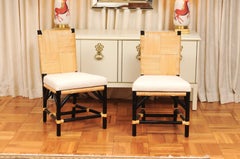 Chic Set of 12 Rush Cane Wicker Rattan Chairs by John Hutton for Donghia