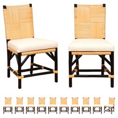Chic Set of 12 Rush Cane Wicker Rattan Chairs by John Hutton for Donghia