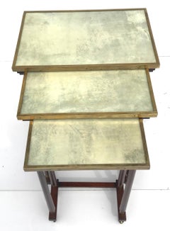 Chic Set of 1950s Italian Parchment and Mahogany Nesting Tables