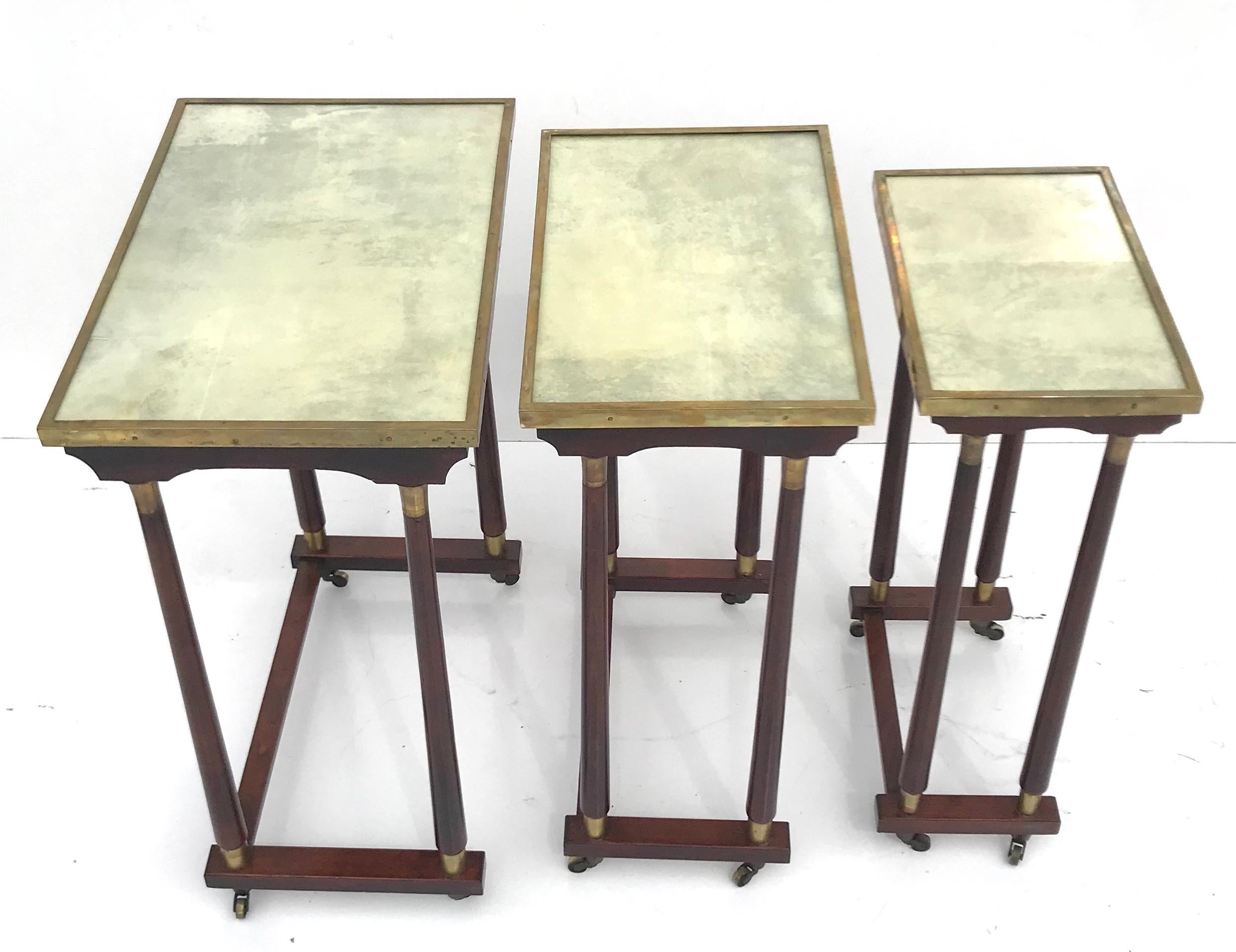 Chic Set of 1950s Italian Parchment and Mahogany Nesting Tables In Good Condition In Washington, DC