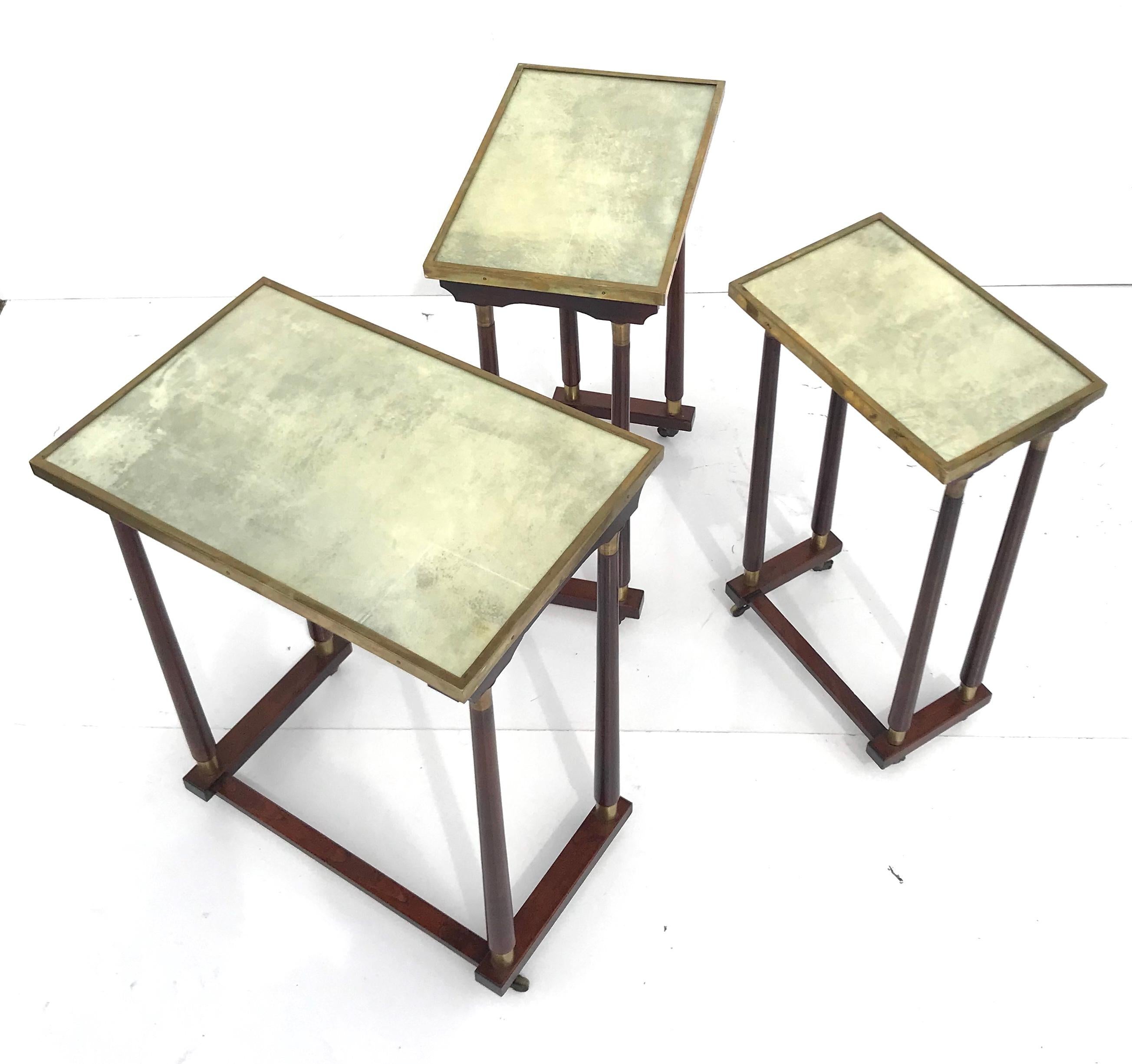 Mid-20th Century Chic Set of 1950s Italian Parchment and Mahogany Nesting Tables