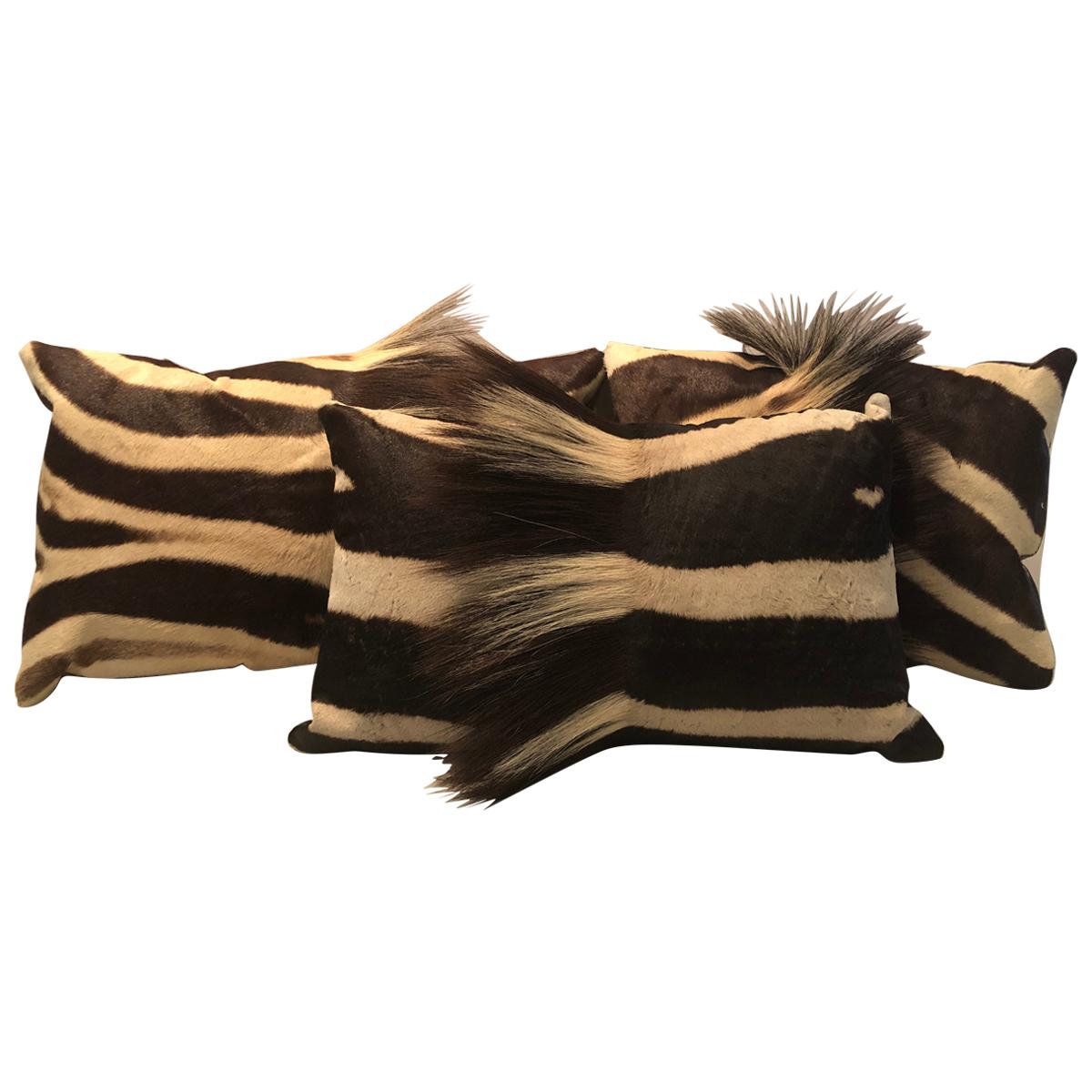 Zebra Hide Pillow with Brown Italian Lambskin Leather at 1stDibs