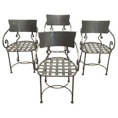 Ensemble chic de 4 fauteuils de salle à manger italiens en fer forgé à la main et argent