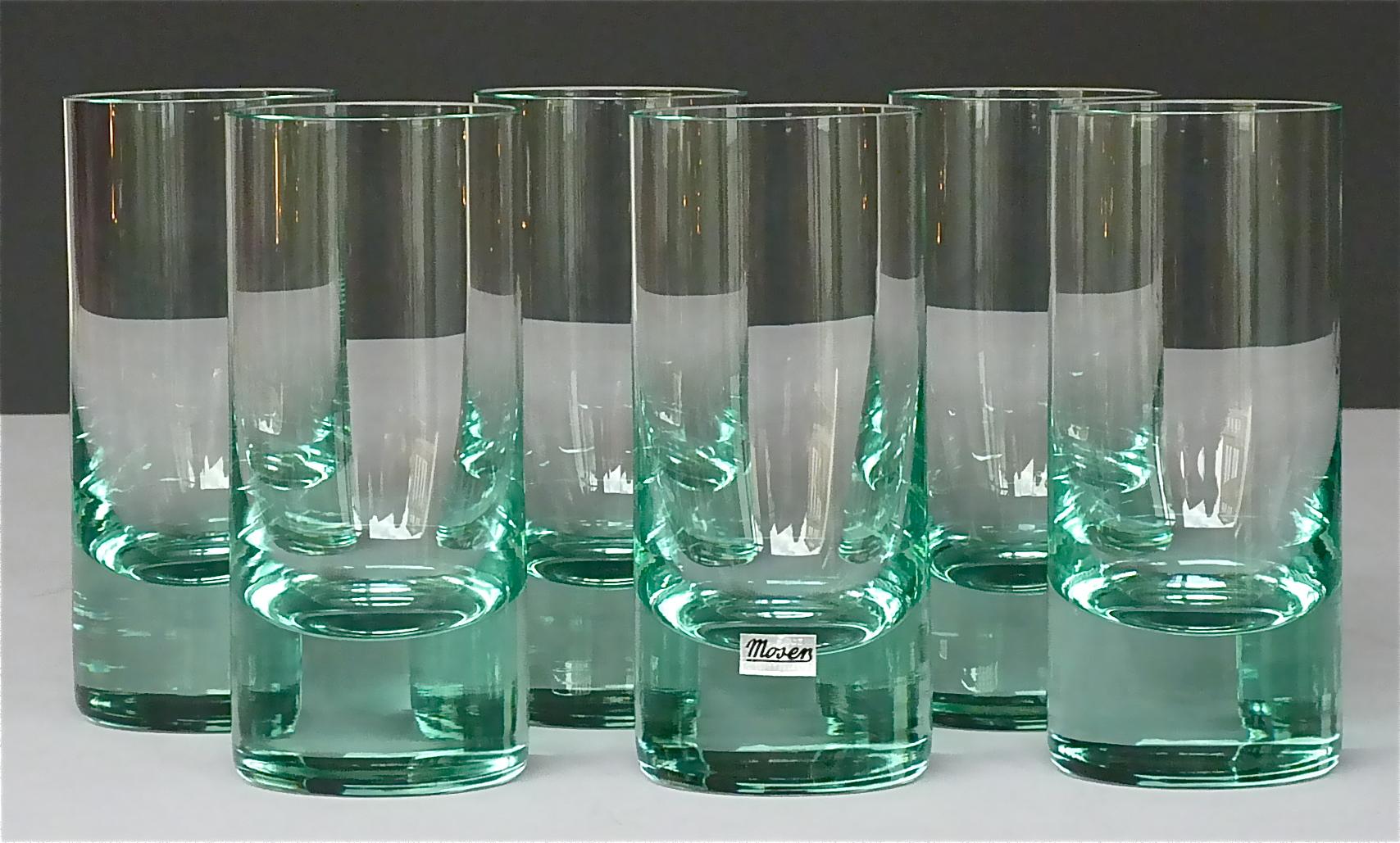 Ensemble chic de 6 verres à eau longs Moser vert teinté style Fontana Arte en vente 2