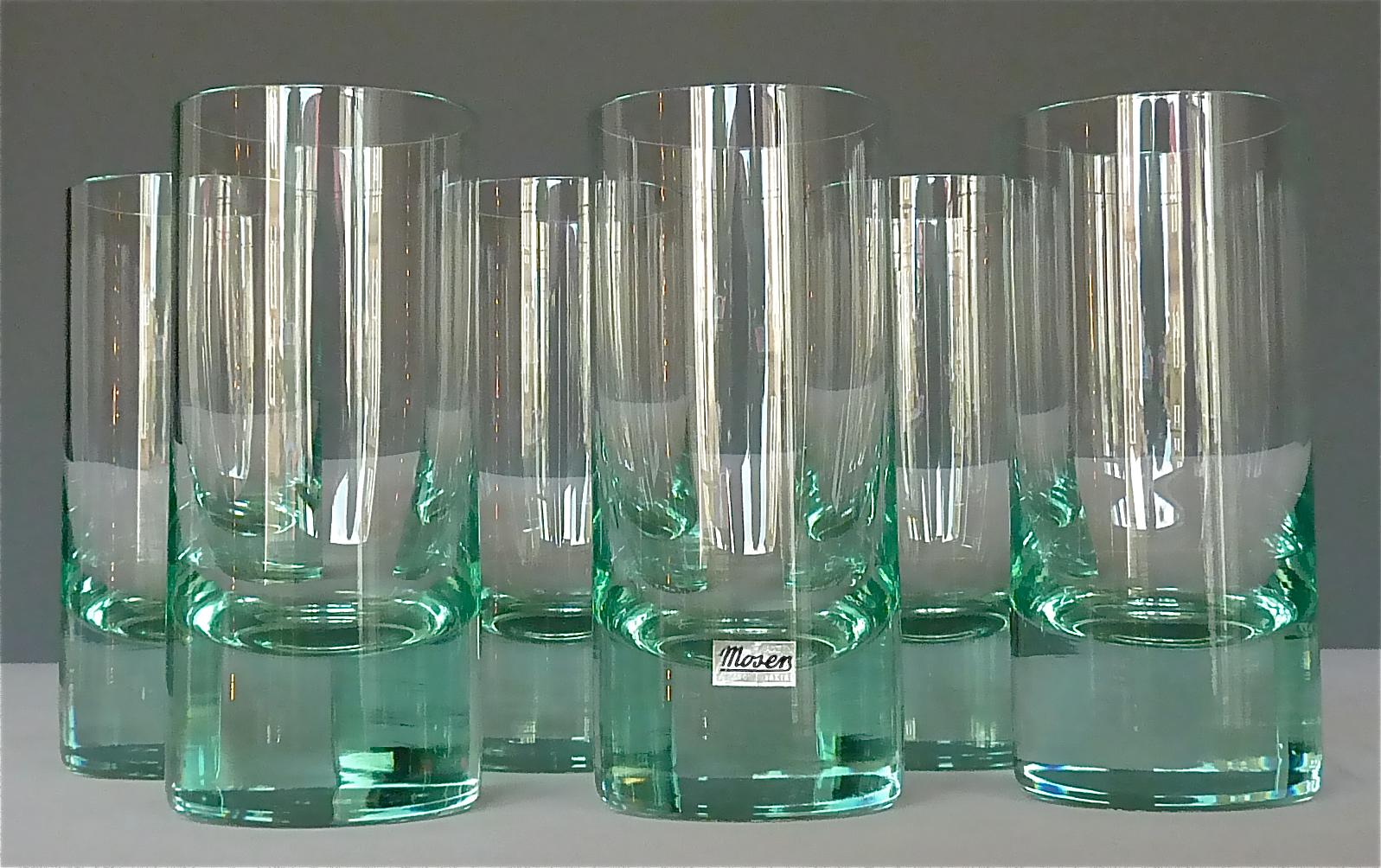 Chic Set of 6 Moser Water Long Drink Glasses Tinted Green Fontana Arte Style For Sale 2