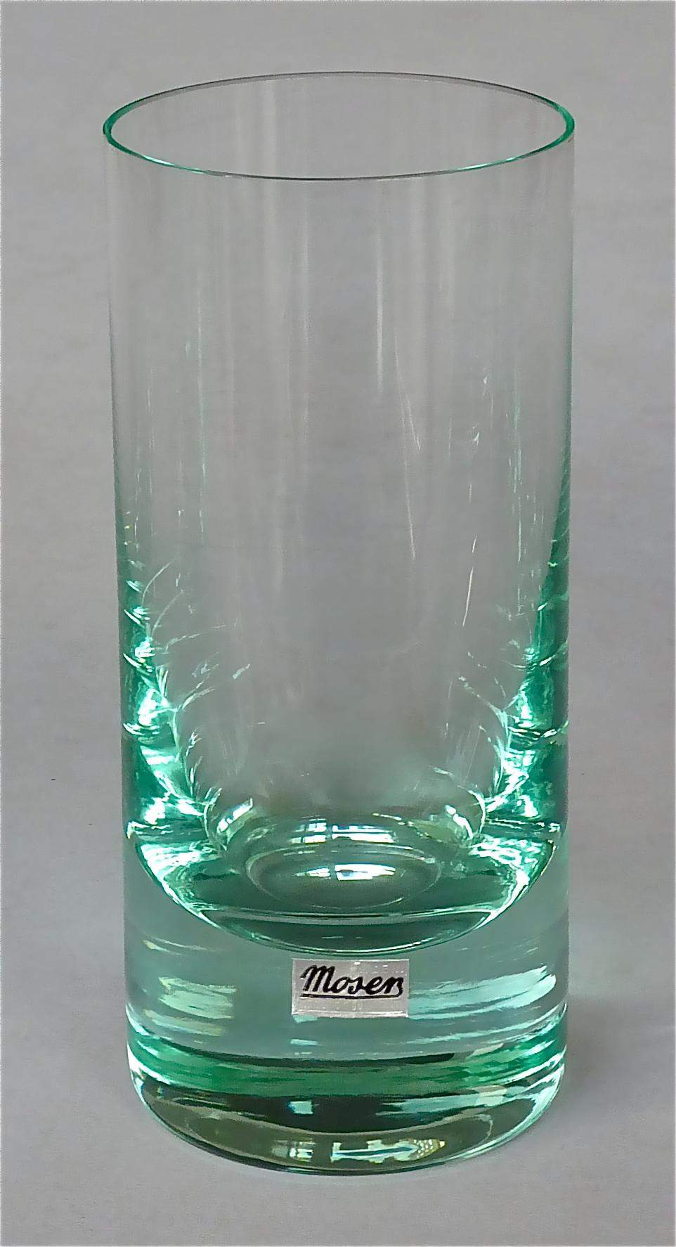 Chic Set of 6 Moser Water Long Drink Glasses Tinted Green Fontana Arte Style For Sale 6