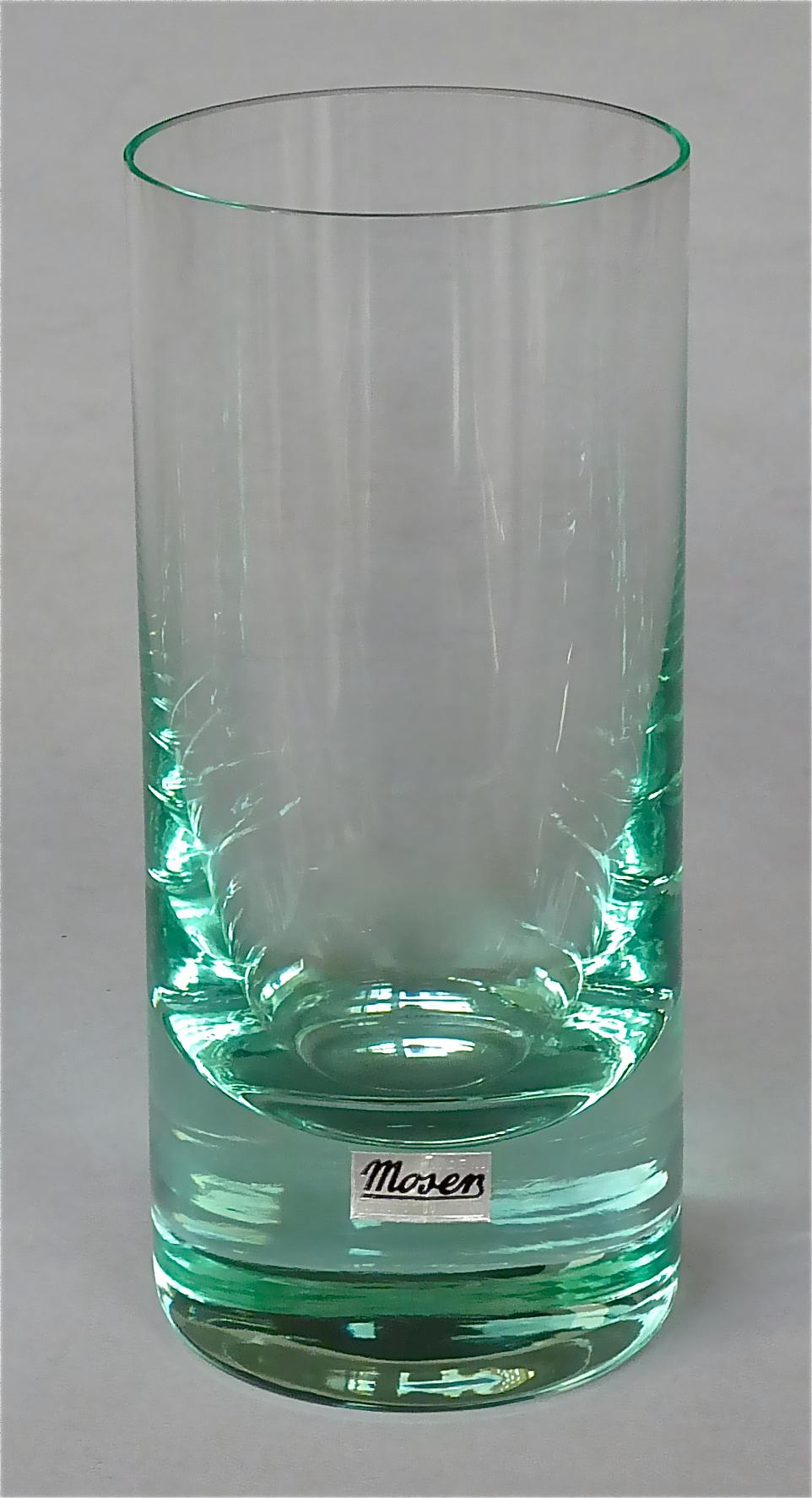 Ensemble chic de 6 verres à eau longs Moser vert teinté style Fontana Arte en vente 7