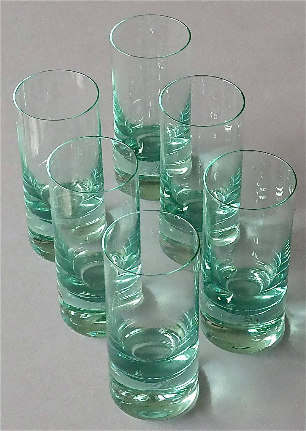 Chic Set von 6 langen Moser-Wassergläsern im Fontana Arte-Stil, getönt, grün im Angebot 9