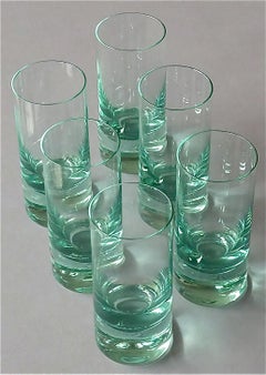 Chic Set of 6 Moser Water Long Drink Glasses Tinted Green Fontana Arte Style