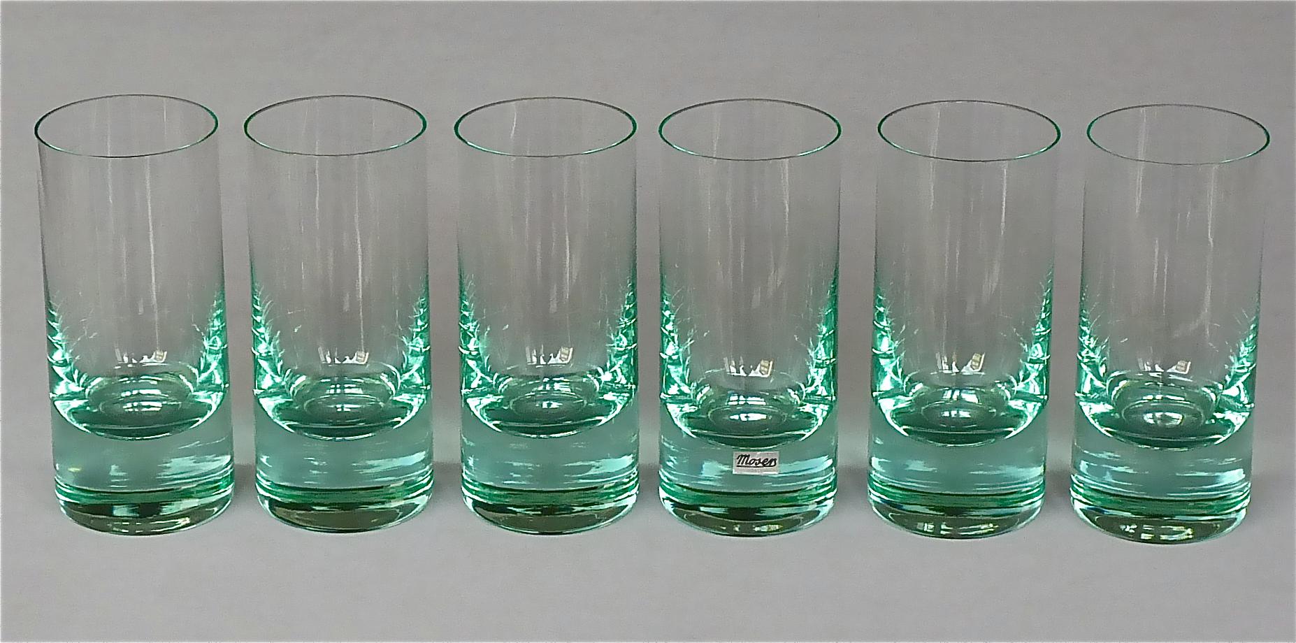 Tchèque Ensemble chic de 6 verres à eau longs Moser vert teinté style Fontana Arte en vente