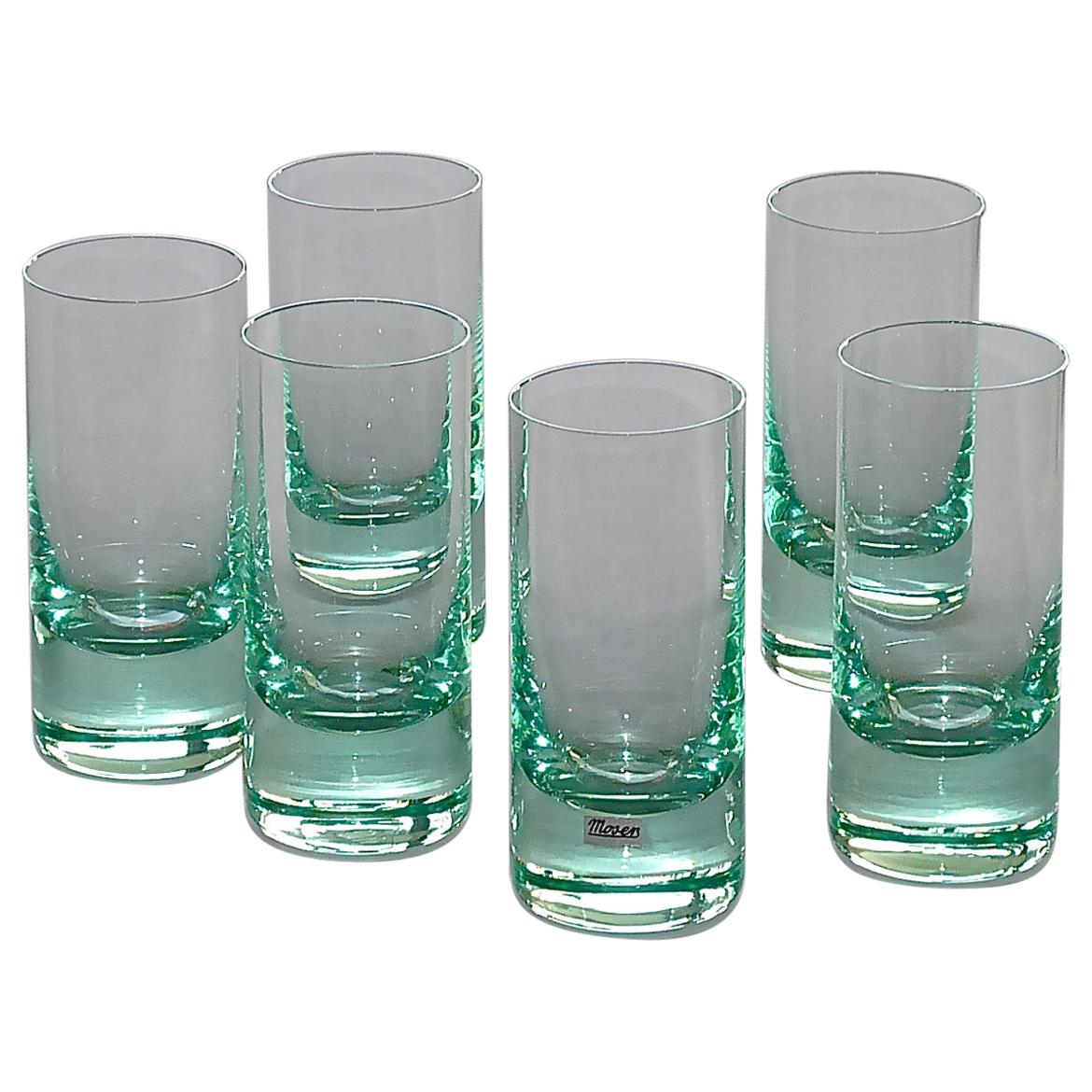 Ensemble chic de 6 verres à eau longs Moser vert teinté style Fontana Arte en vente