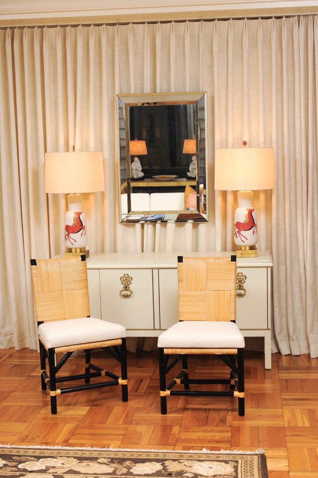 Americano Set di 8 sedie in vimini Rattan Rush Cane di John Hutton per Donghia in vendita
