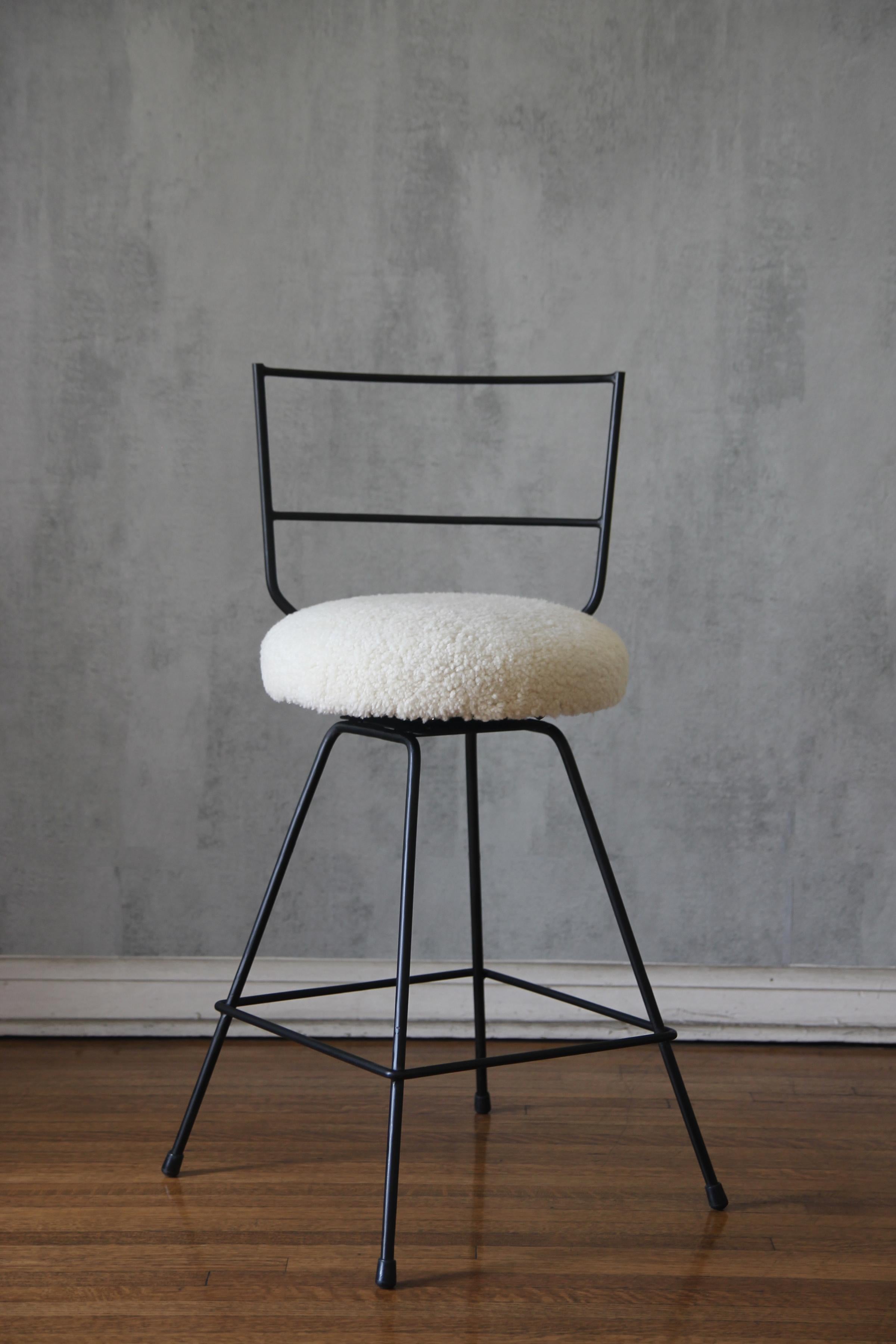 Powder-Coated Chic Shearling 'Tabouret' Swiveling Counter Stool by Understated Design For Sale