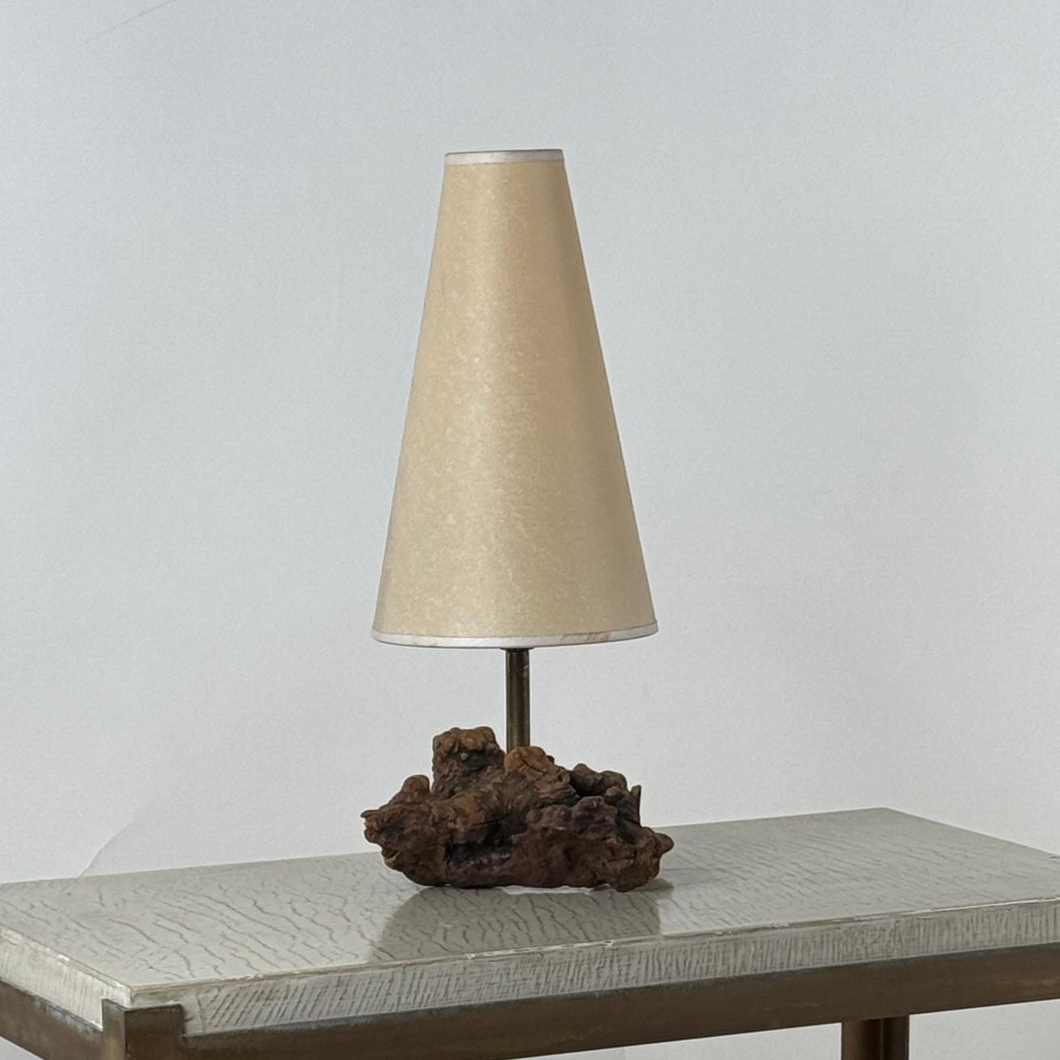 Chic Small Burl Wood Desk Lamp with Custom Parchment Paper Shade For Sale 1