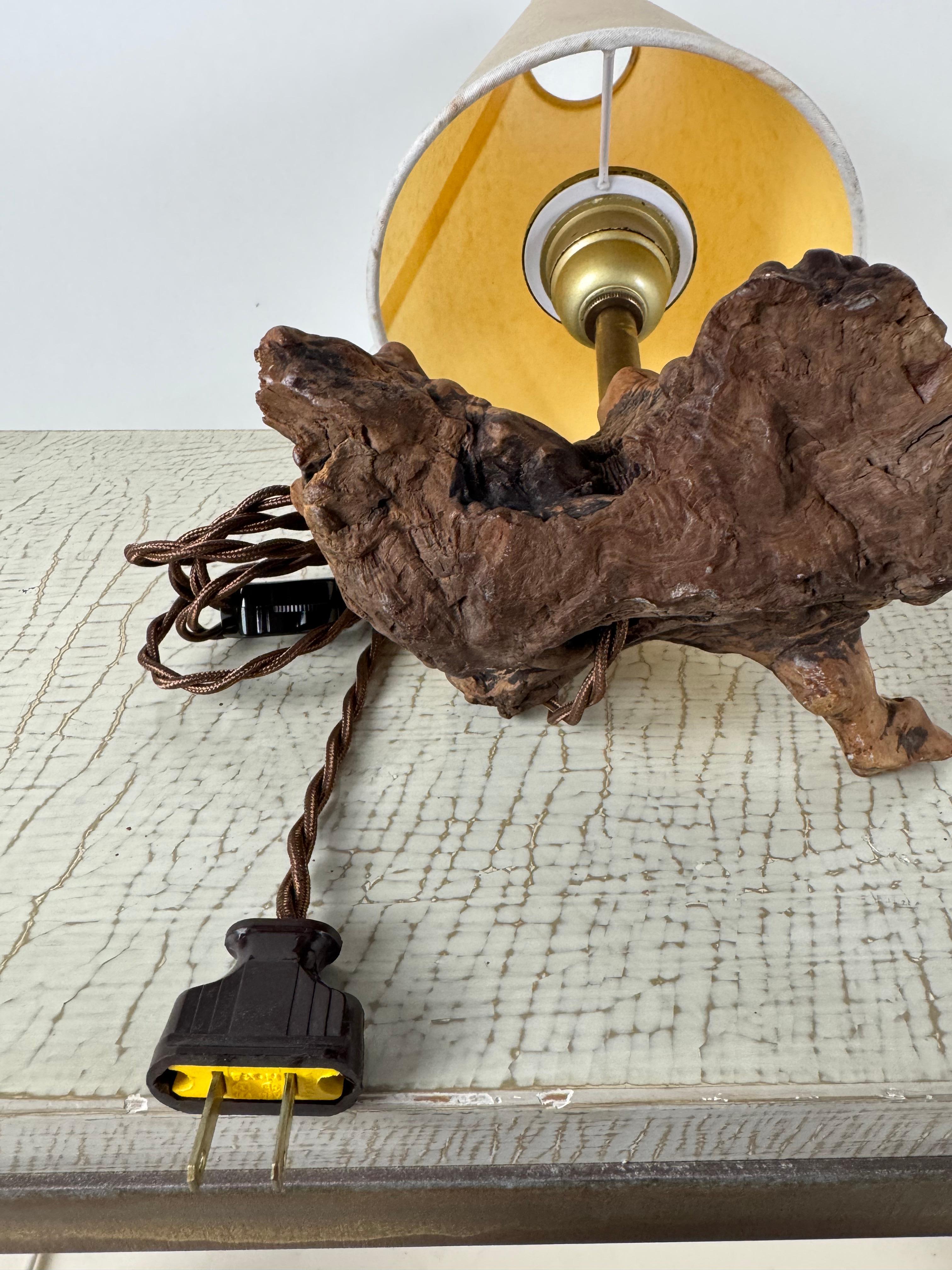 Chic Small Burl Wood Desk Lamp with Custom Parchment Paper Shade For Sale 2