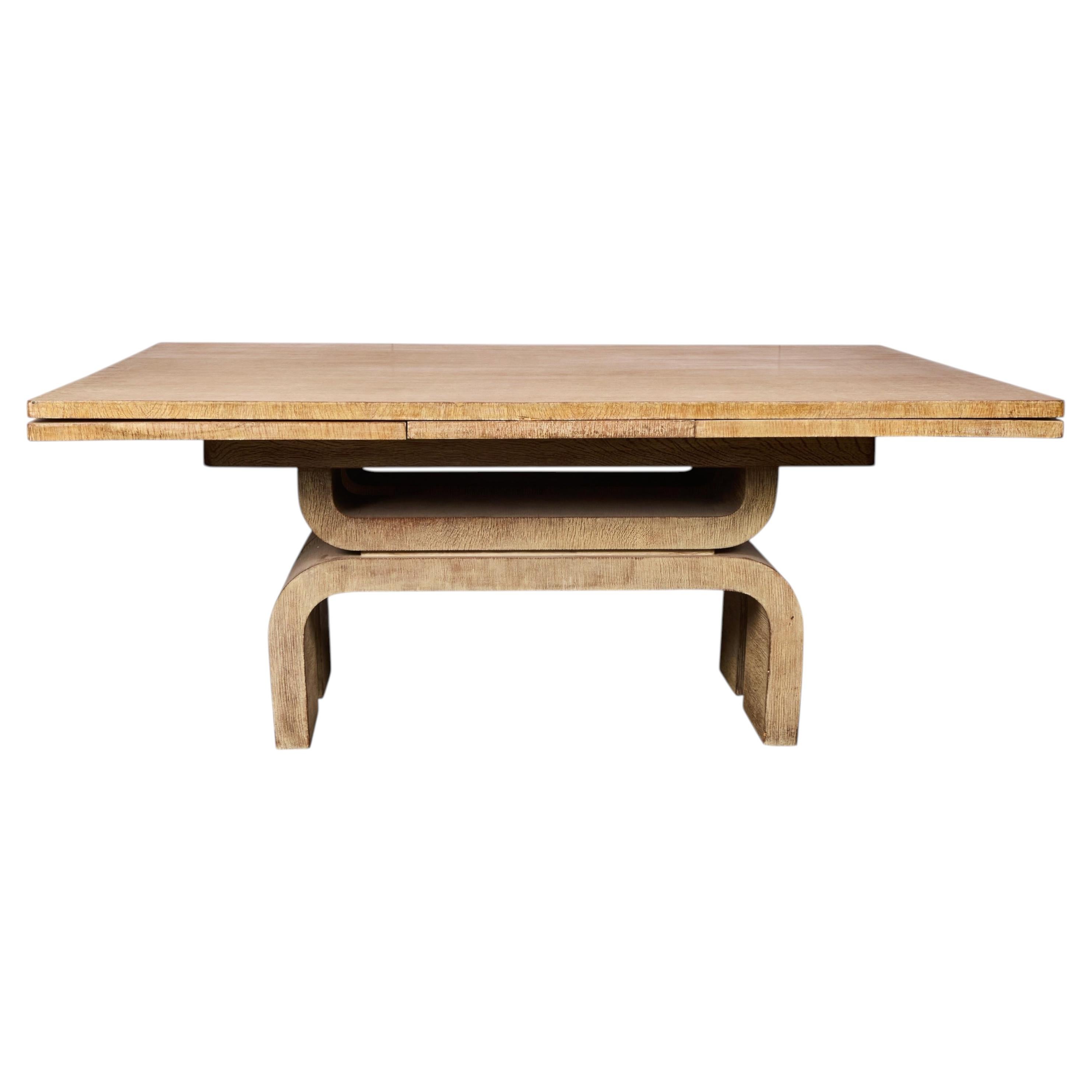 Chic Solid Bleached Oak Extension Dining Table — France, 1940s For Sale