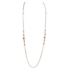 Chic South Sea Pearl, Amethyst, Mandarin Garnet, Lapis 18 Karat Gold Necklace 