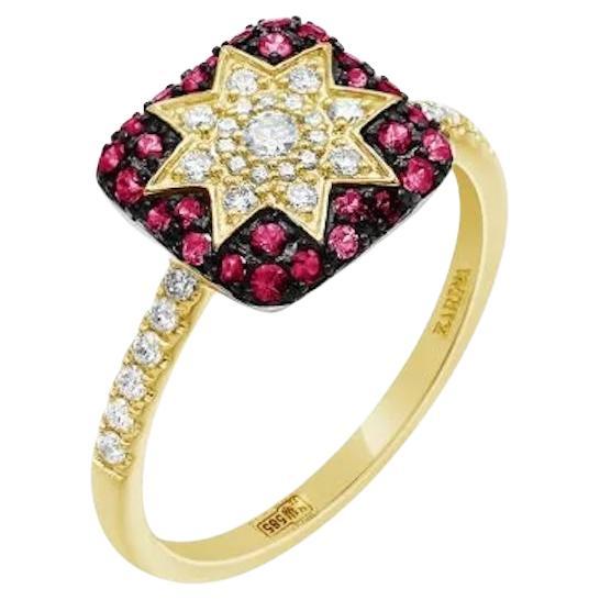 Bague chic étoile en or jaune 14 carats avec rubis et diamants  pour elle en vente