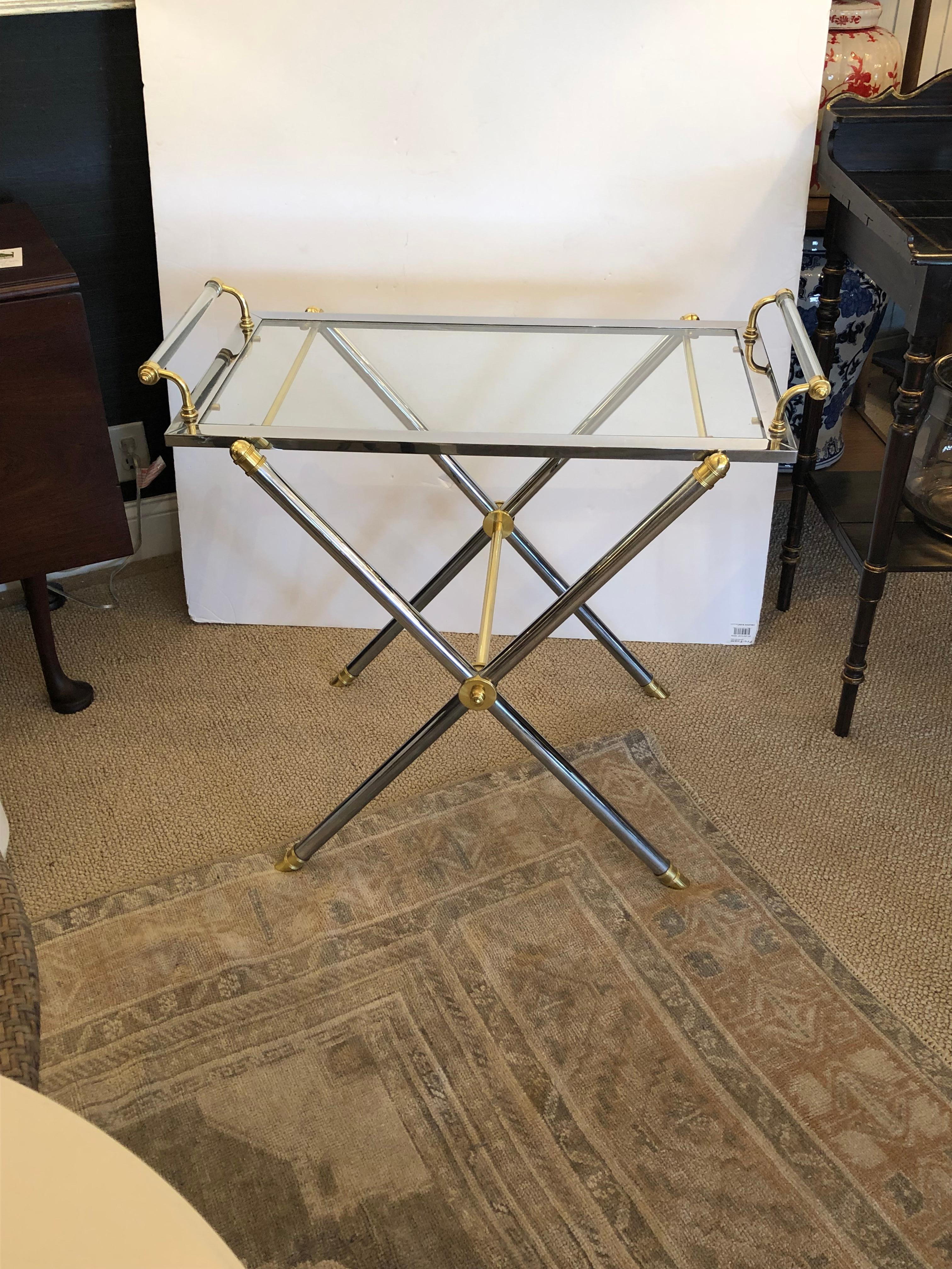 Chic Steel Brass & Glass Tray Table on Stand 1