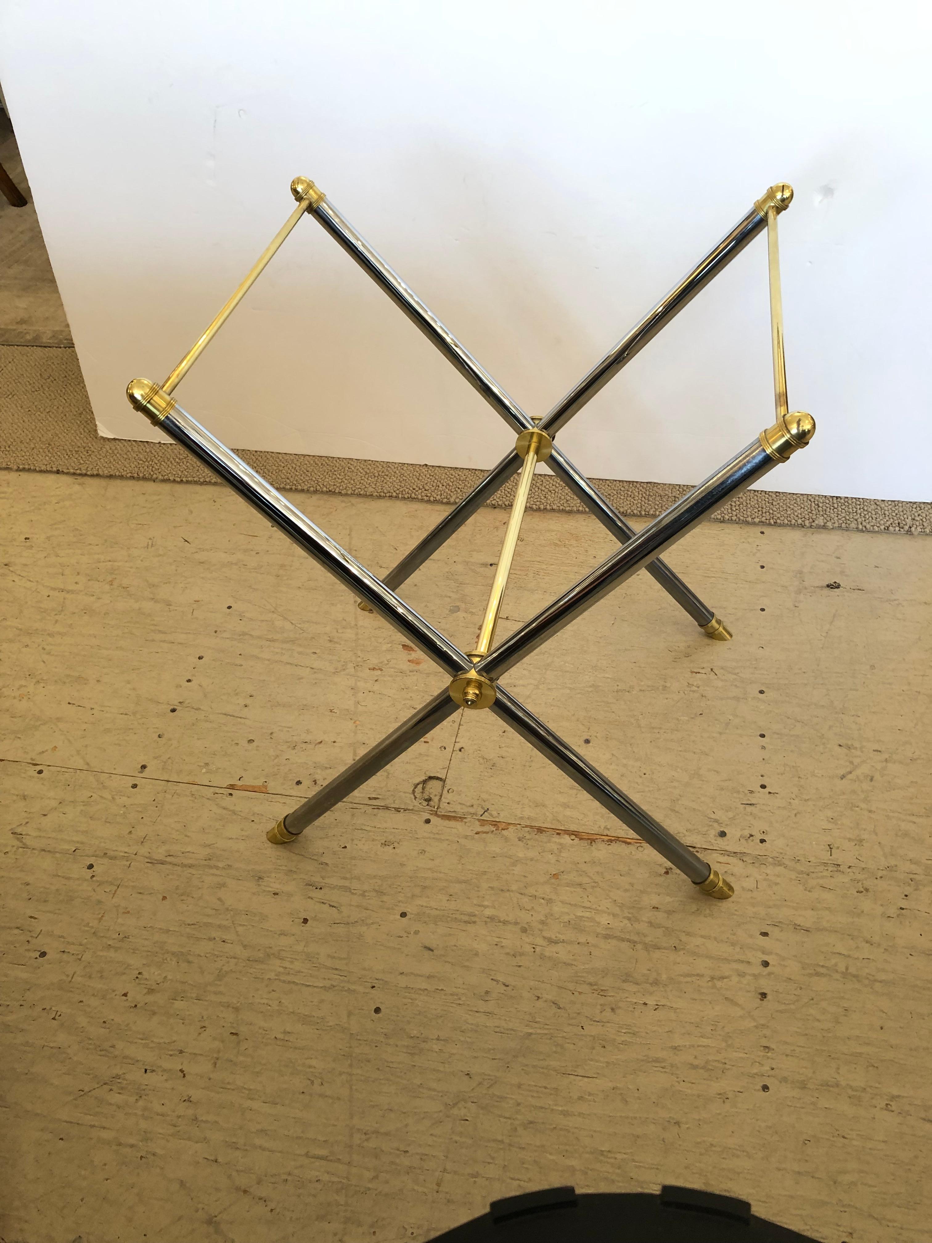 Chic Steel Brass & Glass Tray Table on Stand 3