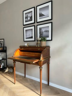 Escritorio de señora chic y elegante Mercier Frères, París de madera de nogal y bronce dorado