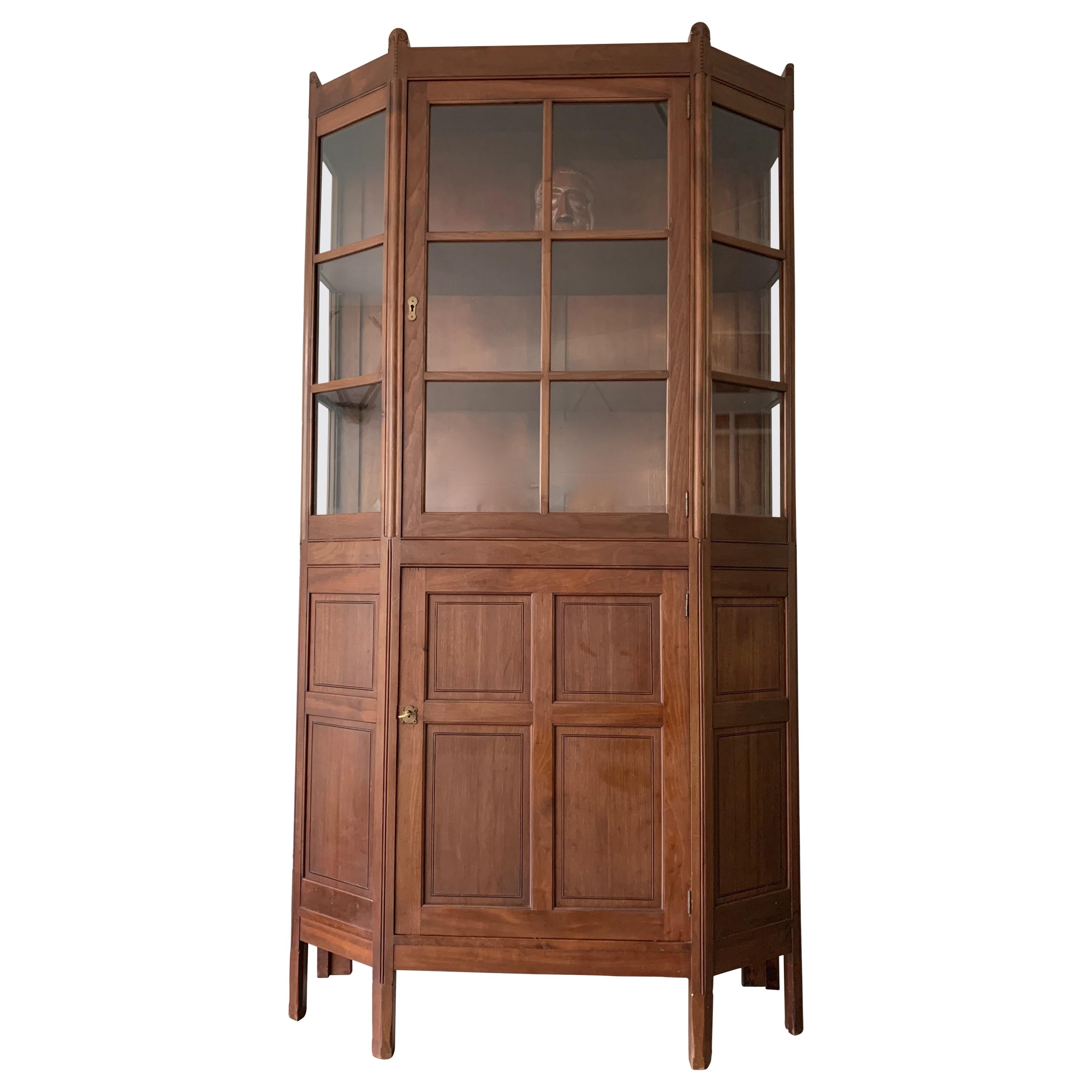 Beautiful and Stylish Wooden Dutch Arts & Crafts Display Cabinet / Glass Case