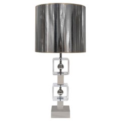 Chic Table Lamp in Lucite and Chrome with Silver Shade 1970s