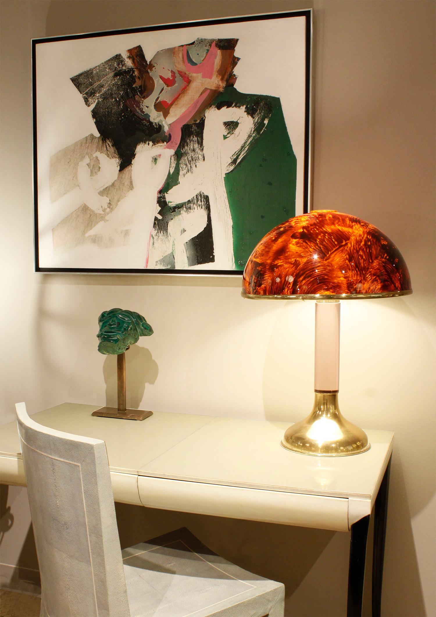 Chic Table Lamp with Tortoiseshell Lucite Shade, 1970s In Excellent Condition In New York, NY