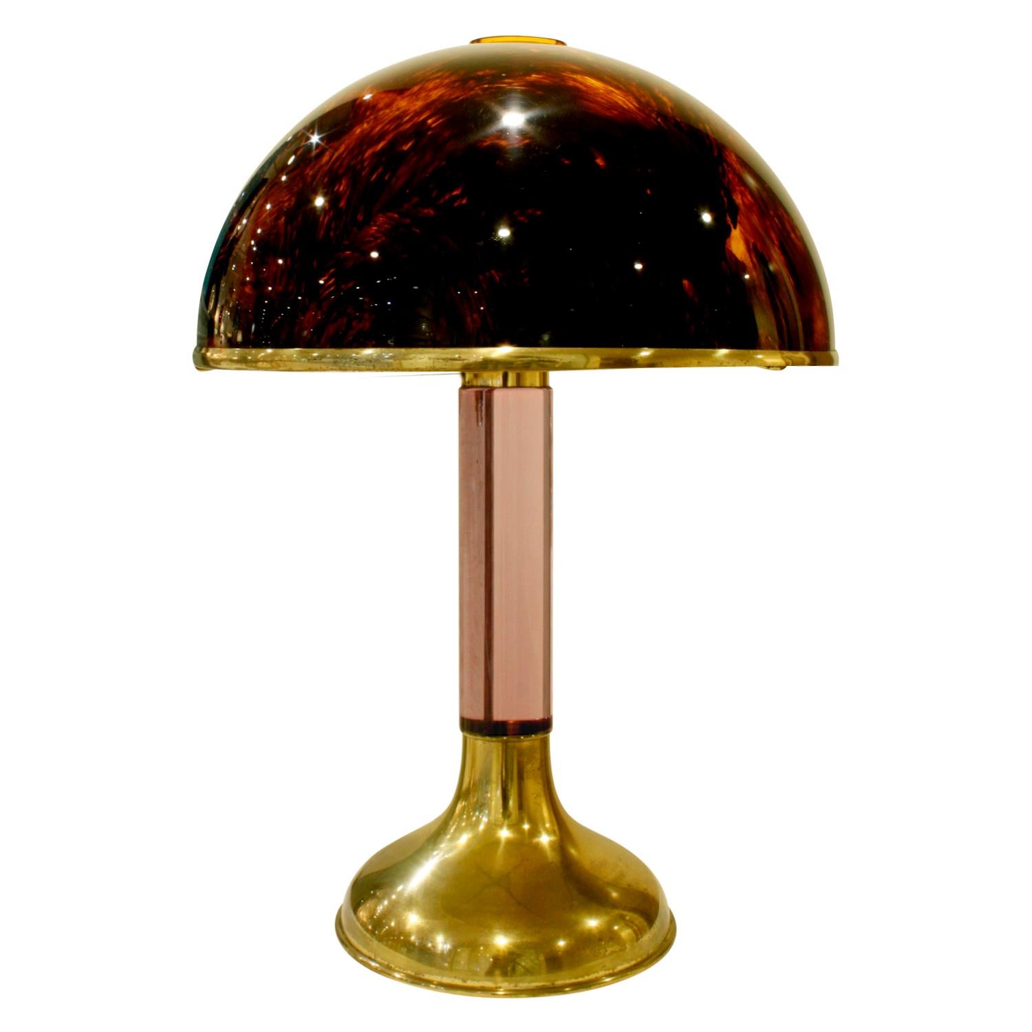 Chic Table Lamp with Tortoiseshell Lucite Shade, 1970s