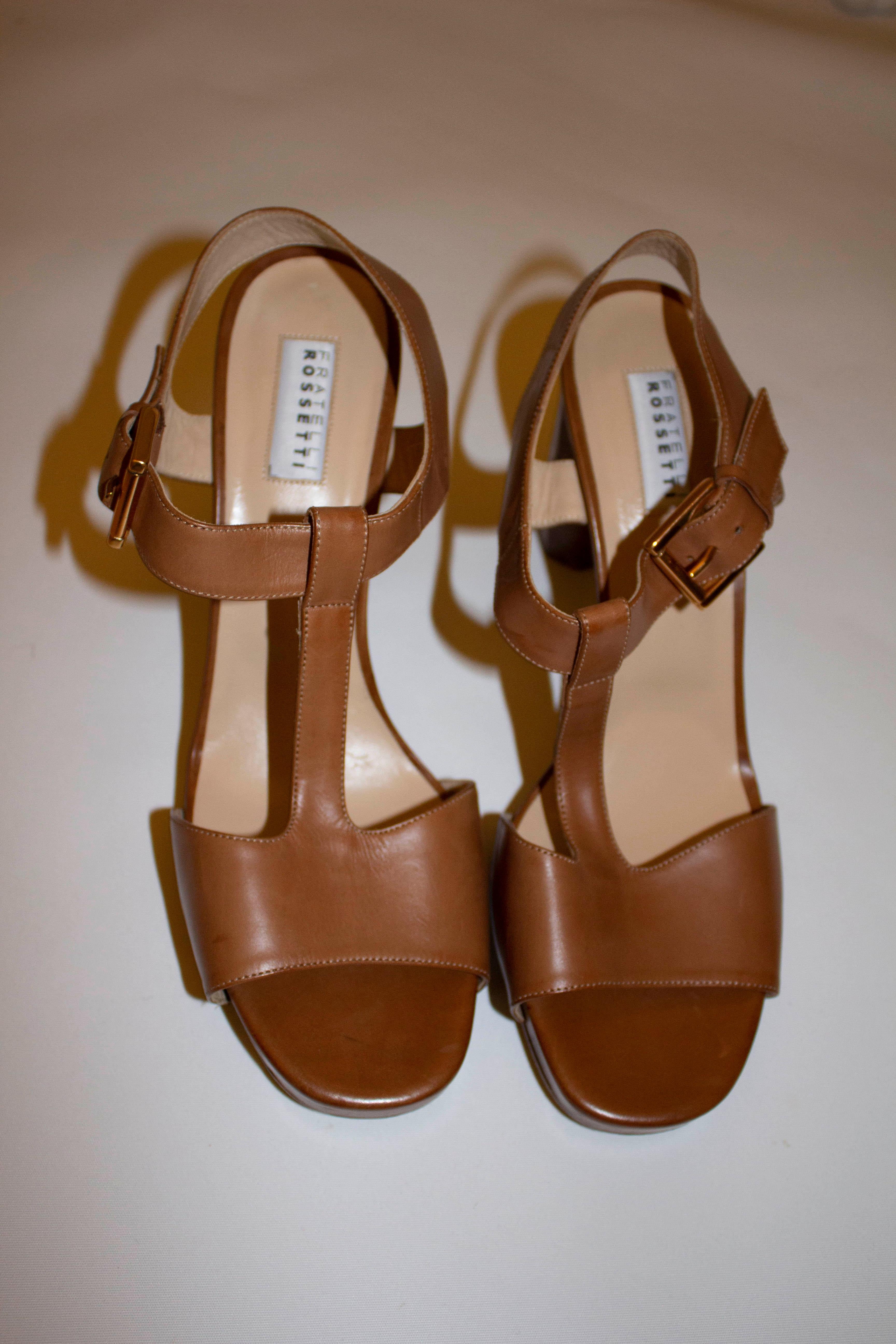 Brown Chic Tan Sandles by Fratelli Rossetti Size 39 Unworn For Sale
