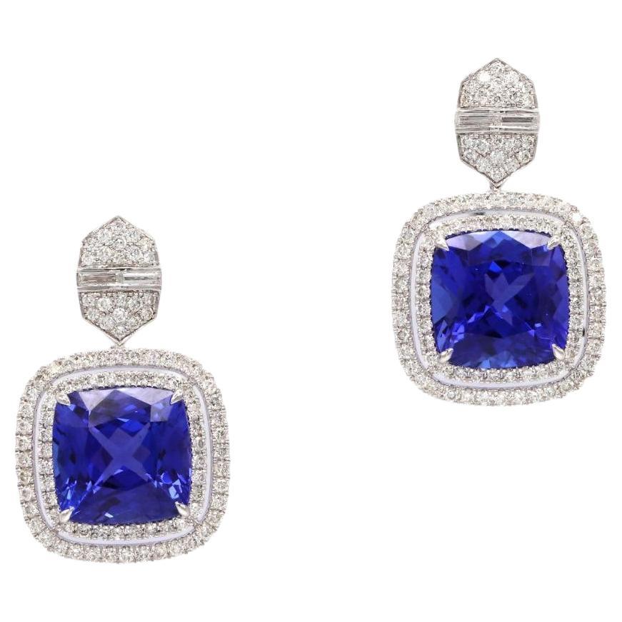 Boucles d'oreilles pendantes en or blanc 18 carats Tanzanite Chic pour Elle