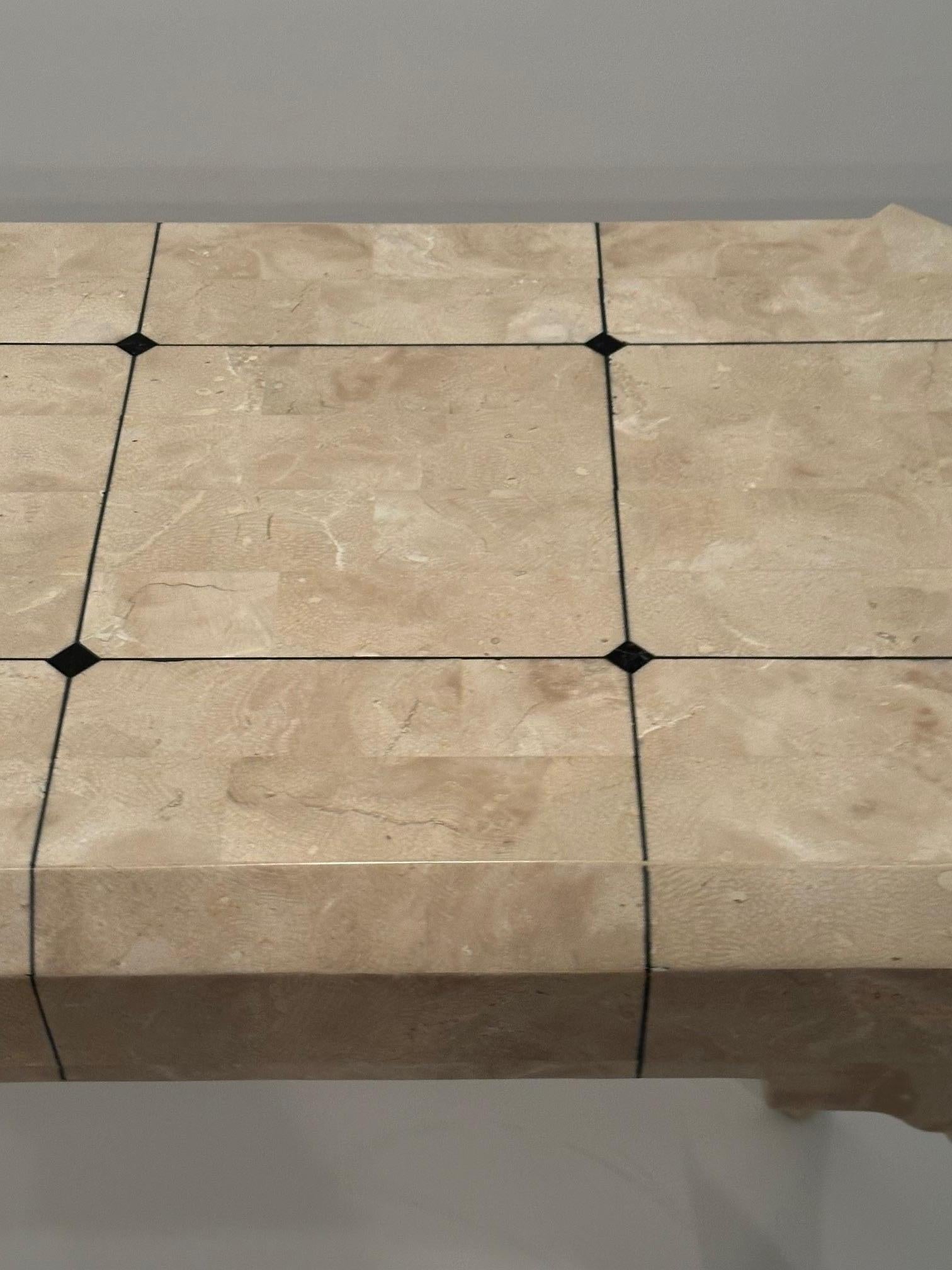 Chic Tessellated  Stone Console Table with Black Inlay For Sale 4