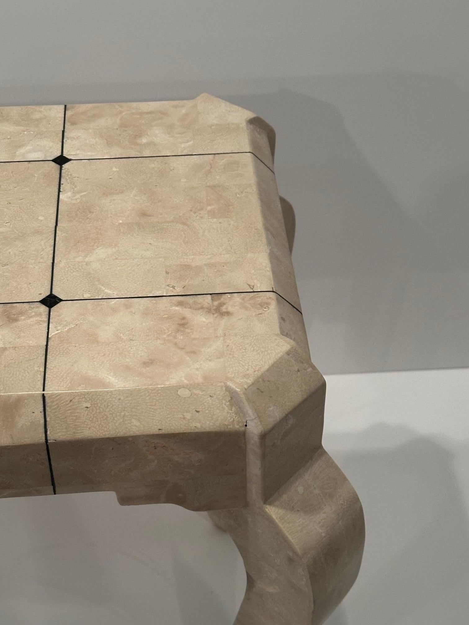 Chic Tessellated  Stone Console Table with Black Inlay For Sale 5