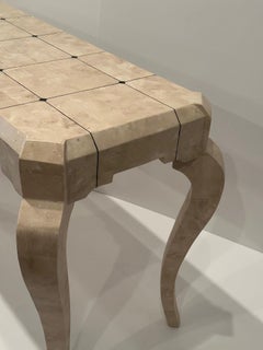 Chic Tessellated  Stone Console Table with Black Inlay