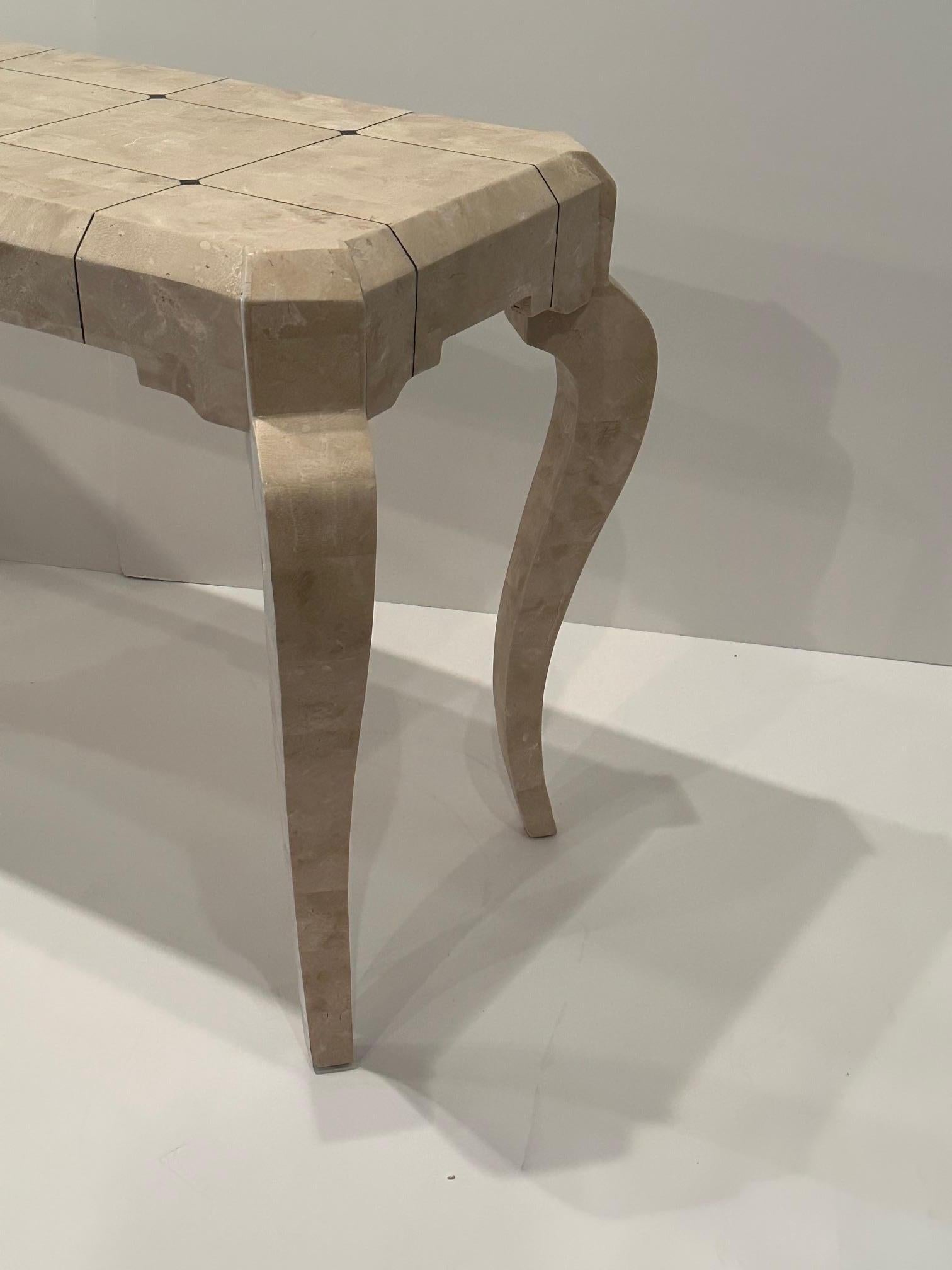 Modern Chic Tessellated  Stone Console Table with Black Inlay For Sale