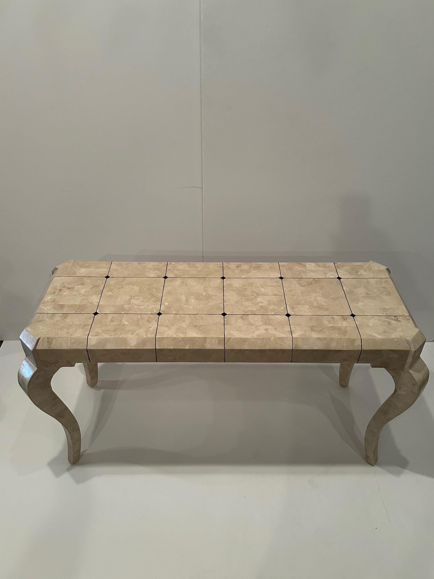 Late 20th Century Chic Tessellated  Stone Console Table with Black Inlay For Sale