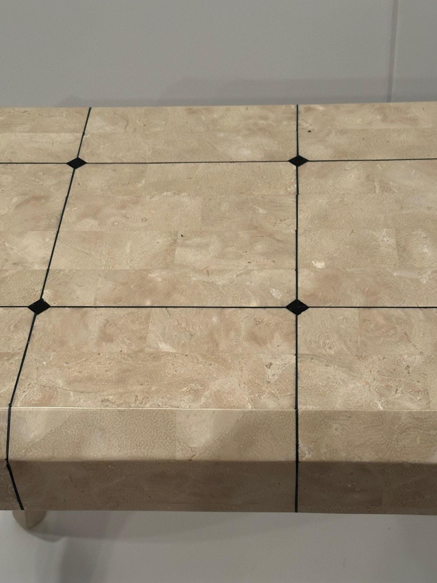 Chic Tessellated  Stone Console Table with Black Inlay For Sale 1
