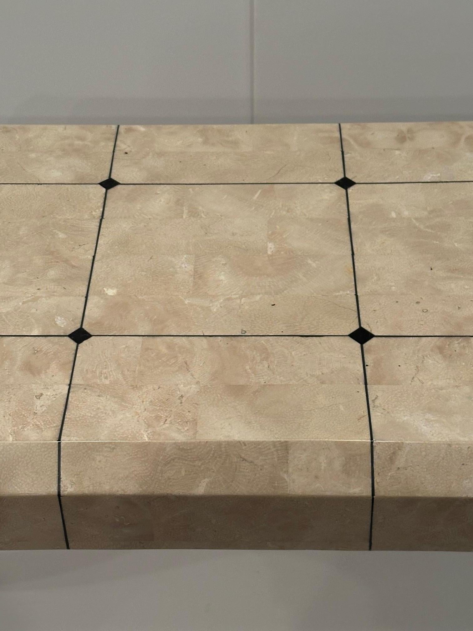 Chic Tessellated  Stone Console Table with Black Inlay For Sale 2