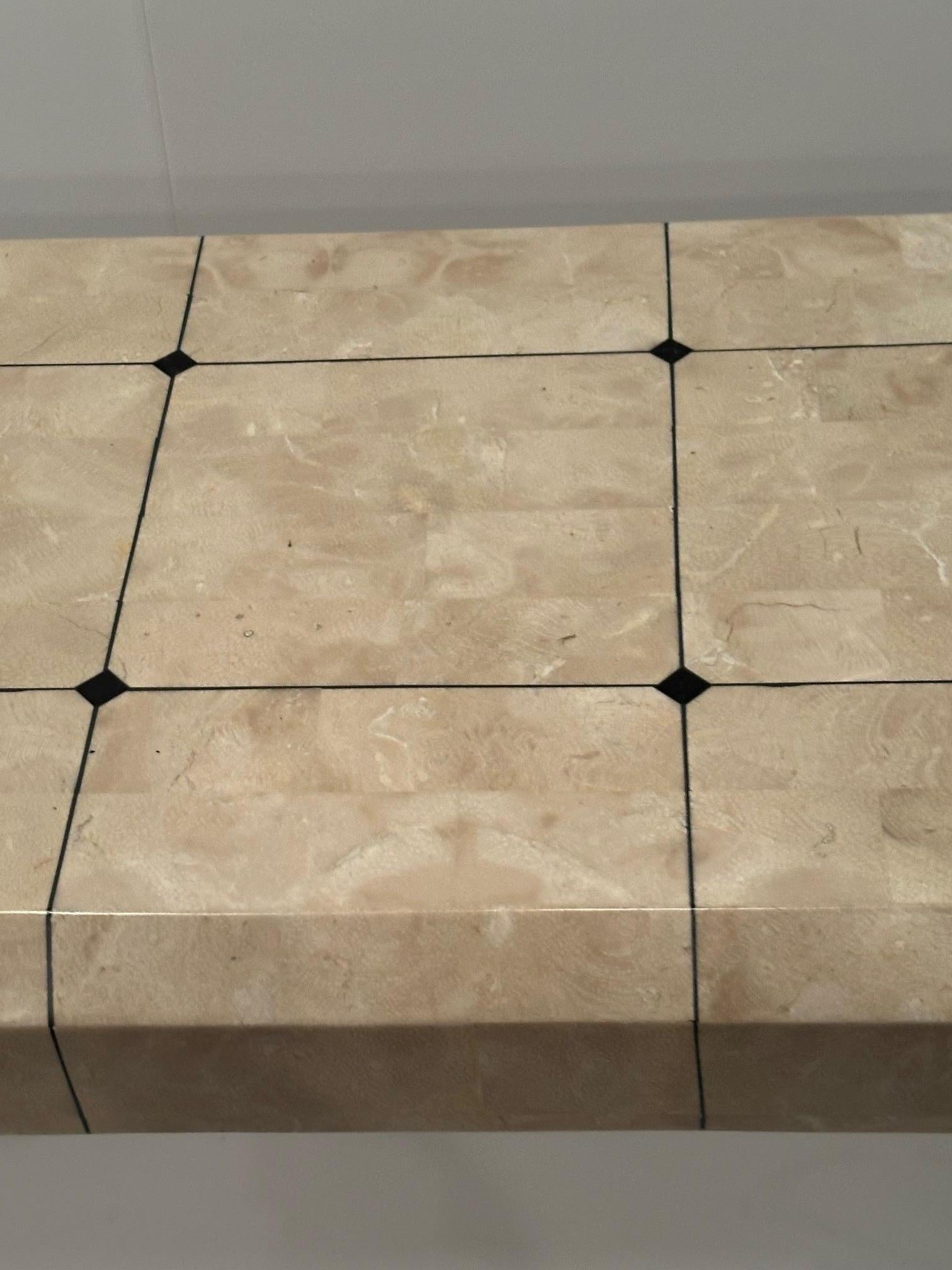 Chic Tessellated  Stone Console Table with Black Inlay For Sale 3